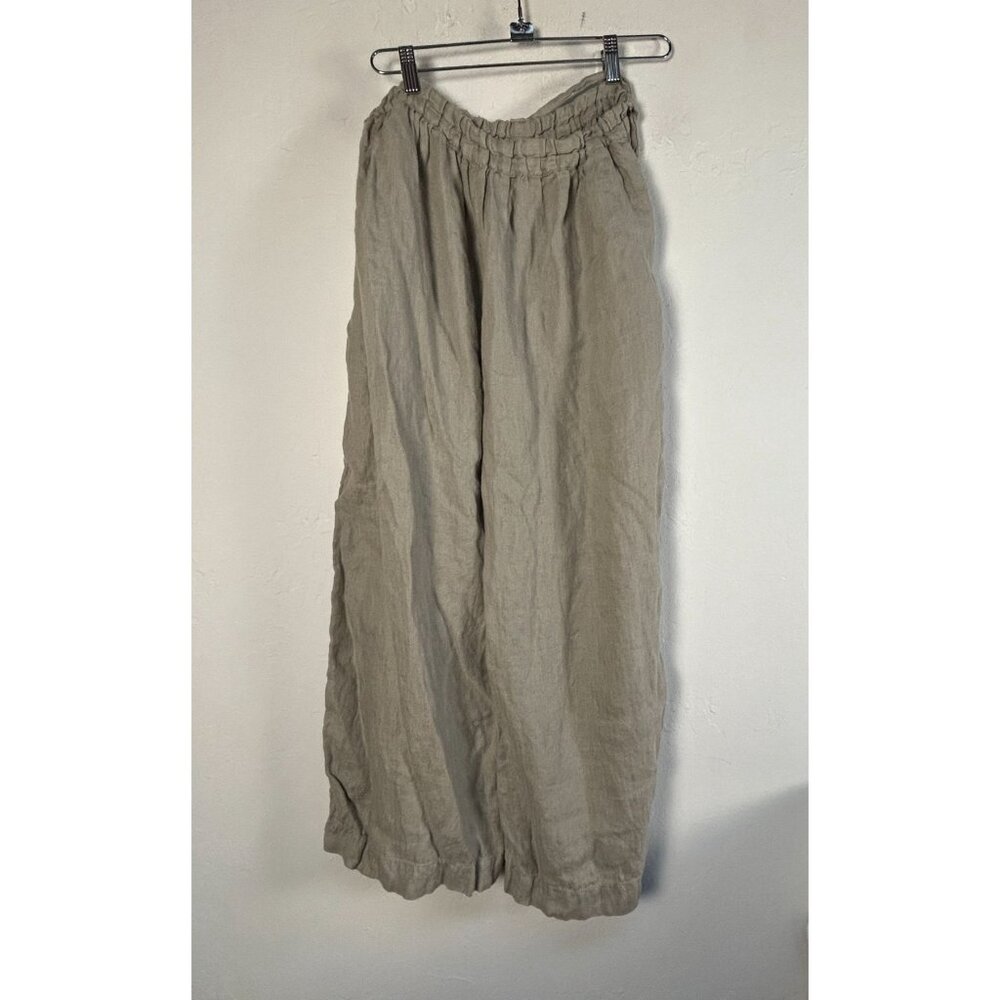 Ichi Antiquites Womens Linen Wide Leg Cropped Pants Beige Casual Japan Made